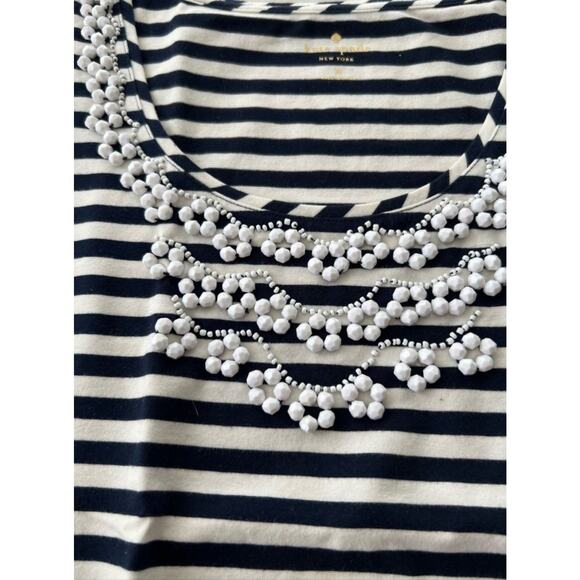 Kate Spade Sleeveless Top Nautical Blue Stripe Beaded Neck Women's Size Medium M - Picture 2 of 4